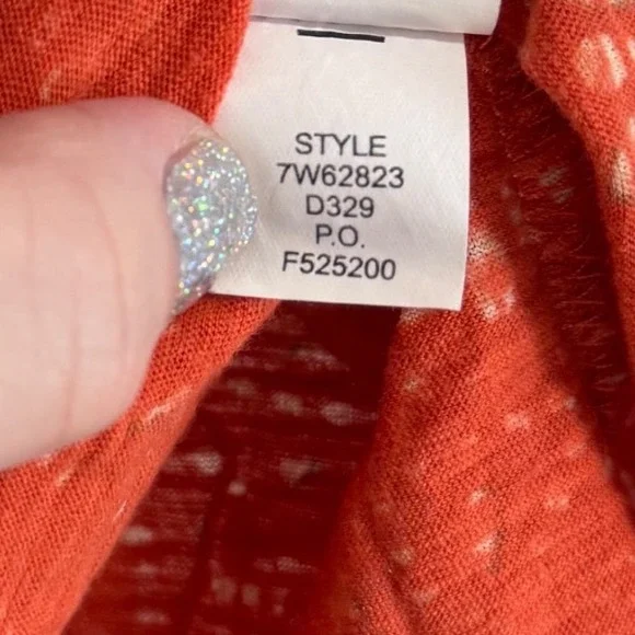 Lucky Brand Orange Medallion Print Split Tie Neck Peasant Blouse Top L - Picture 5 of 6